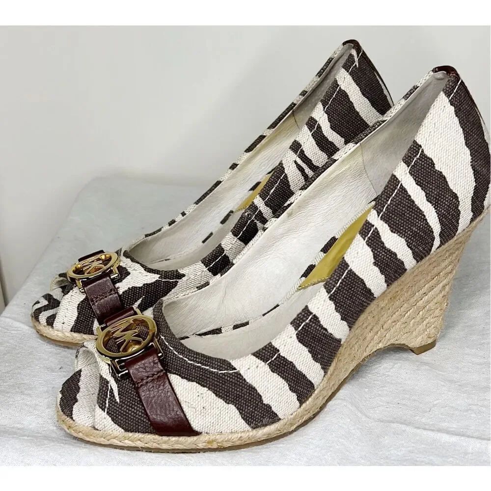 Michael Michael Kors Women's Zebra Print Wedge Platform Espadrilles Nwt Size 7.5